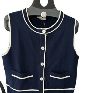 Entro Blue Crop Top with White Trim and Rounded Neckline